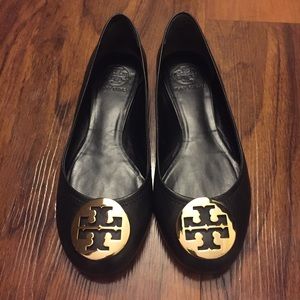 Tory Burch Reva Ballet Flats Black/Gold - Like New